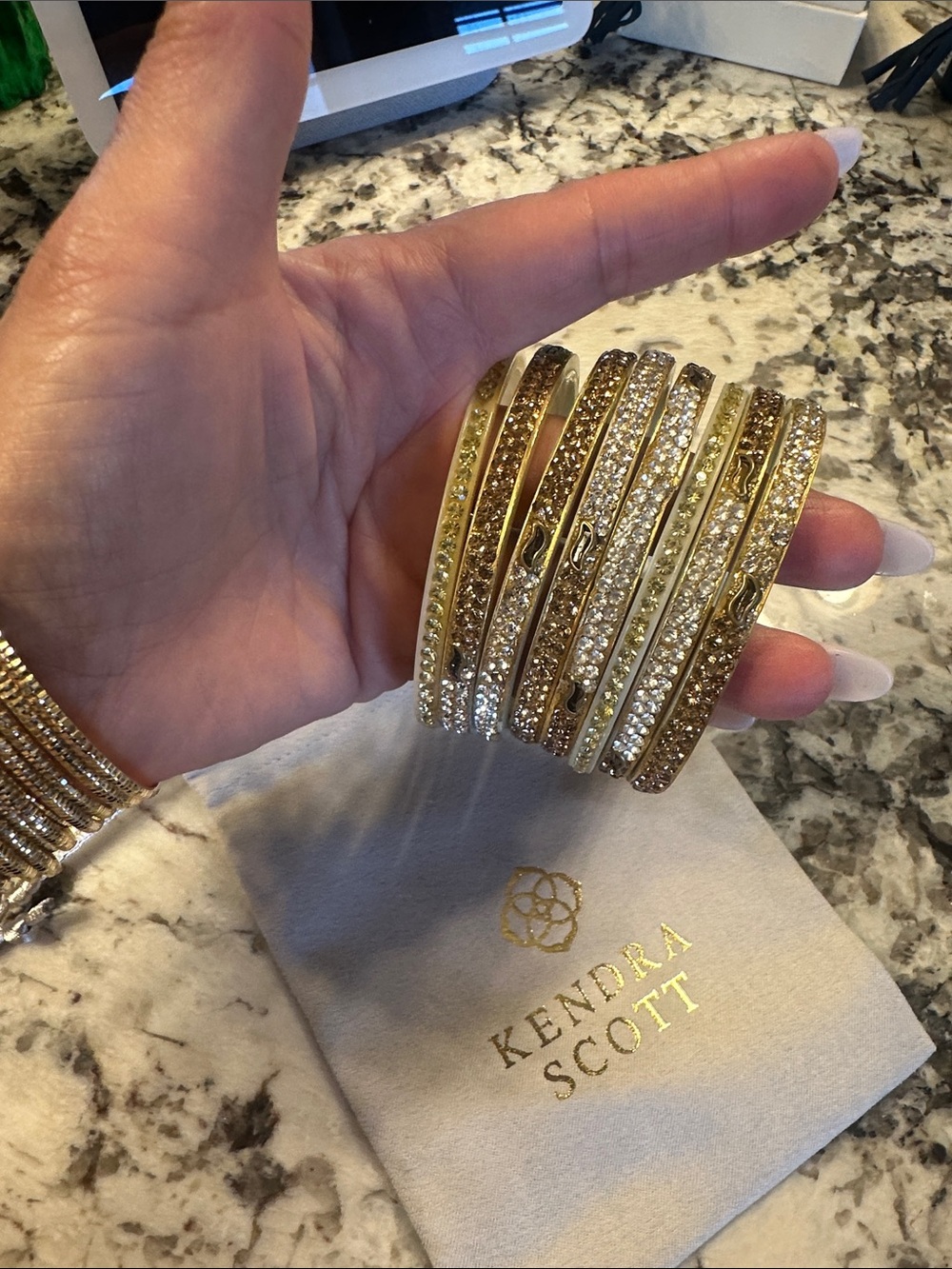 8 Gold Crystal Stackable Bangle Set - Picture 3 of 13